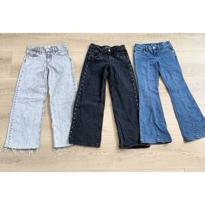 Art Class Girls Jeans Size 8 Lot of 3, Denim, Gray & Black Studded, Adjustable